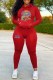 Red Casual Character Print Letter Hooded Collar Long Sleeve Two Pieces