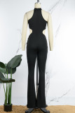 Red Elegant Solid Patchwork Cut Out Half A Turtleneck Skinny Jumpsuits