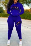 Pink Casual Print Letter Hooded Collar Long Sleeve Two Pieces