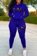 Blue Casual Print Letter Hooded Collar Long Sleeve Two Pieces