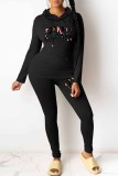 Pink Casual Print Letter Hooded Collar Long Sleeve Two Pieces