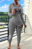 Pink Casual Print Letter Hooded Collar Long Sleeve Two Pieces