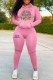 Pink Casual Character Print Letter Hooded Collar Long Sleeve Two Pieces