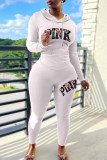 Pink Casual Print Letter Hooded Collar Long Sleeve Two Pieces