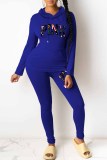 Pink Casual Print Letter Hooded Collar Long Sleeve Two Pieces