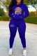Blue Casual Character Print Letter Hooded Collar Long Sleeve Two Pieces