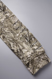 Camouflage Street Print Tassel Ripped Backless Halter Long Sleeve Two Pieces(Without Waist Chain)