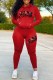 Red Casual Print Letter Hooded Collar Long Sleeve Two Pieces