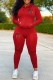 Red Casual Print Letter Hooded Collar Long Sleeve Two Pieces