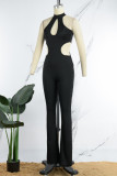 Red Elegant Solid Patchwork Cut Out Half A Turtleneck Skinny Jumpsuits