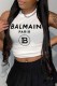 White Sexy Print Letter O Neck Tops