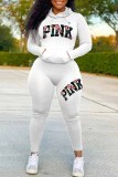 Pink Casual Print Letter Hooded Collar Long Sleeve Two Pieces