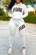 White Casual Print Letter Hooded Collar Long Sleeve Two Pieces