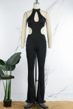 Red Elegant Solid Patchwork Cut Out Half A Turtleneck Skinny Jumpsuits