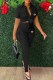 Black Casual Print Letter Turndown Collar Short Sleeve Two Pieces