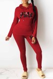 Pink Casual Print Letter Hooded Collar Long Sleeve Two Pieces