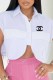 White Casual Print Letter Asymmetrical Turndown Collar Tops