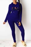 Pink Casual Print Letter Hooded Collar Long Sleeve Two Pieces