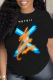 Black Casual Daily Print Patchwork O Neck T-Shirts