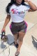 Colour Casual Print Letter O Neck Short Sleeve Two Pieces