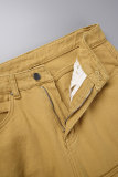 Earth Yellow Casual Letter Embroidery Ripped Patchwork O Neck Short Sleeve Two Pieces