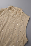 Apricot Sexy Patchwork Beading Half A Turtleneck Wrapped Skirt Dresses