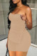Khaki Celebrities Solid Backless Slit Strapless Sleeveless Two Pieces