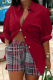 Red Casual Print Patchwork Buttons Shirt Collar Short Sleeve Two Pieces