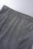 Silver Sexy Solid Backless Spaghetti Strap Sleeveless Two Pieces