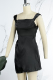 Red Sexy Solid Backless Slit Square Collar Sling Dress Dresses