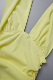 Yellow Sexy Solid Backless Fold Halter Sleeveless Dress Dresses