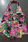 Colour Sexy Street Print Patchwork Backless Halter Sleeveless Two Pieces