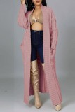 Black Casual Street Solid Slit Cardigan Weave Outerwear