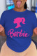 Blue Casual Print Basic O Neck T-Shirts