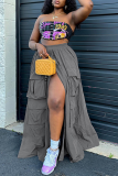Grey Street Solid Patchwork Pocket High Opening Loose High Waist Type A Solid Color Bottoms