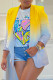 Yellow Daily Elegant Simplicity Basis Gradual Change Printing Turn-back Collar Outerwear