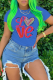 Royal Blue Daily Vintage Print Patchwork O Neck T-Shirts