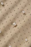 Apricot Sexy Patchwork Beading Half A Turtleneck Wrapped Skirt Dresses