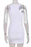 White Casual Print Basic U Neck Vest Dress Dresses