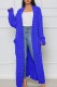 Blue Casual Street Solid Slit Cardigan Weave Outerwear