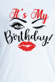 White Street Vintage Lips Printed Patchwork Letter O Neck T-Shirts