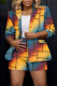 Multicolor Work Party Elegant Print Printing Turndown Collar Long Sleeve Two Pieces