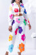 White Casual Sweet Cute Vacation Print Bandage Printing Turndown Collar Long Sleeve Two Pieces