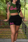 Pink Casual Letter Print Basic O Neck Sleeveless Two Pieces