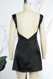 Red Sexy Solid Backless Slit Square Collar Sling Dress Dresses