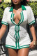 White Sexy Color Lump Hollowed Out Buttons Contrast POLO collar One Step Skirt Short Sleeve Dress
