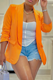 Orange Yellow Daily Elegant Simplicity Solid Color Turn-back Collar Outerwear
