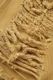 Earth Yellow Casual Letter Embroidery Ripped Patchwork O Neck Short Sleeve Two Pieces