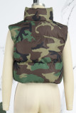Camouflage Casual Camouflage Print Patchwork Mandarin Collar Outerwear