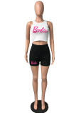 Pink Casual Letter Print Basic O Neck Sleeveless Two Pieces